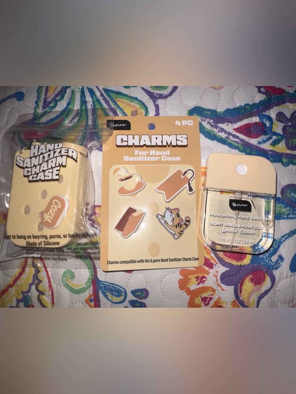 Cream Hand Sanitizer Charm Case with Refillable Gel Bottle